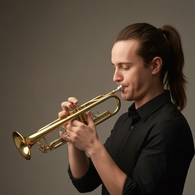 Person playing a musical instrument in a studio, soft focus background